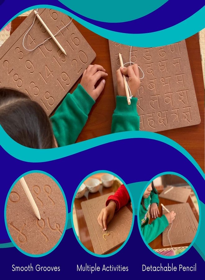 CRYA Hindi Educational Tracing Wooden Board for Kids | Handwriting, Counting and Learning Montessori Slates | Reversible Set of 2 Puzzles (Hindi Varanmala and Hindi Numbers) - Image 2